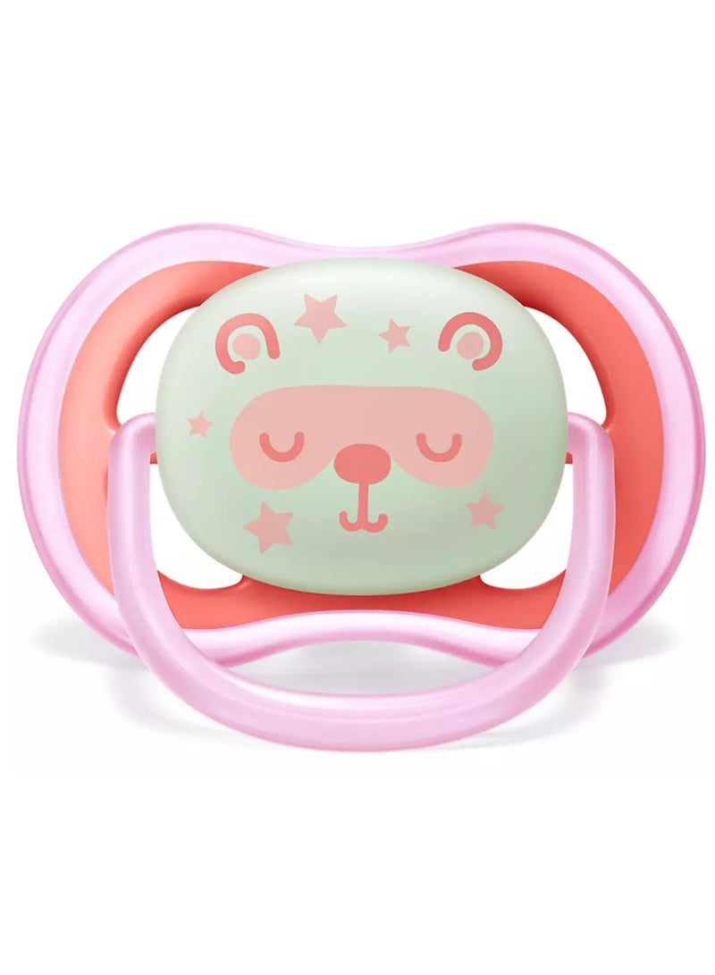 2 - Pieces Ultra Air Night Buddy Bear Soft Baby Pacifier For 6M+, Pink And White - 37622