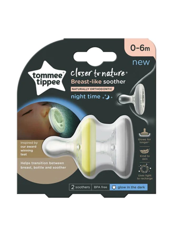 Pack Of 2 Dummies Breast-Like Soother Night Dark Glow Skin-Like Texture Symmetrical Orthodontic For 0-6 Months+ - Assorted