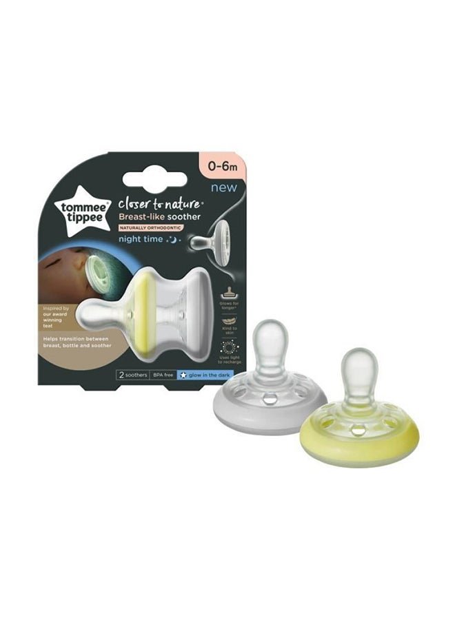 Pack Of 2 Dummies Breast-Like Soother Night Dark Glow Skin-Like Texture Symmetrical Orthodontic For 0-6 Months+ - Assorted