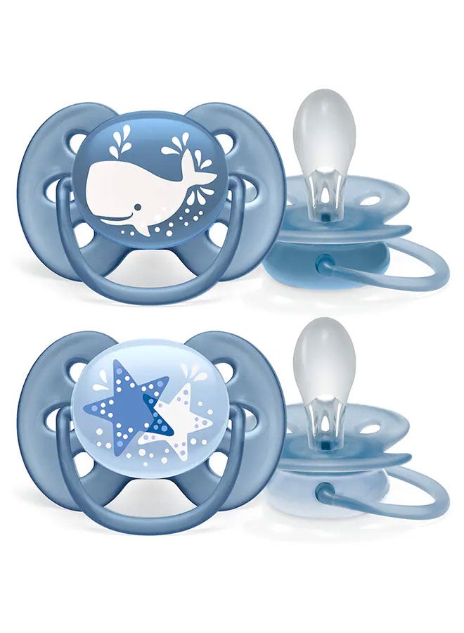 Pack Of 2 Ultra Soft Dummy, Bpa Free Pacifier For Babies From 6 To 18 Months , Whale, Star (Model Scf223, 03)