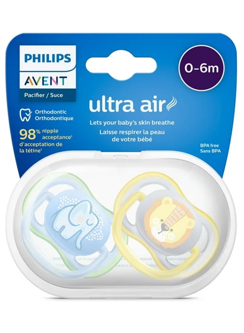 2 Piece Avent Ultra Air Free - Flow Pacifier/Soother, 0 To 6 Months, Mixed, Deco, Scf085/05