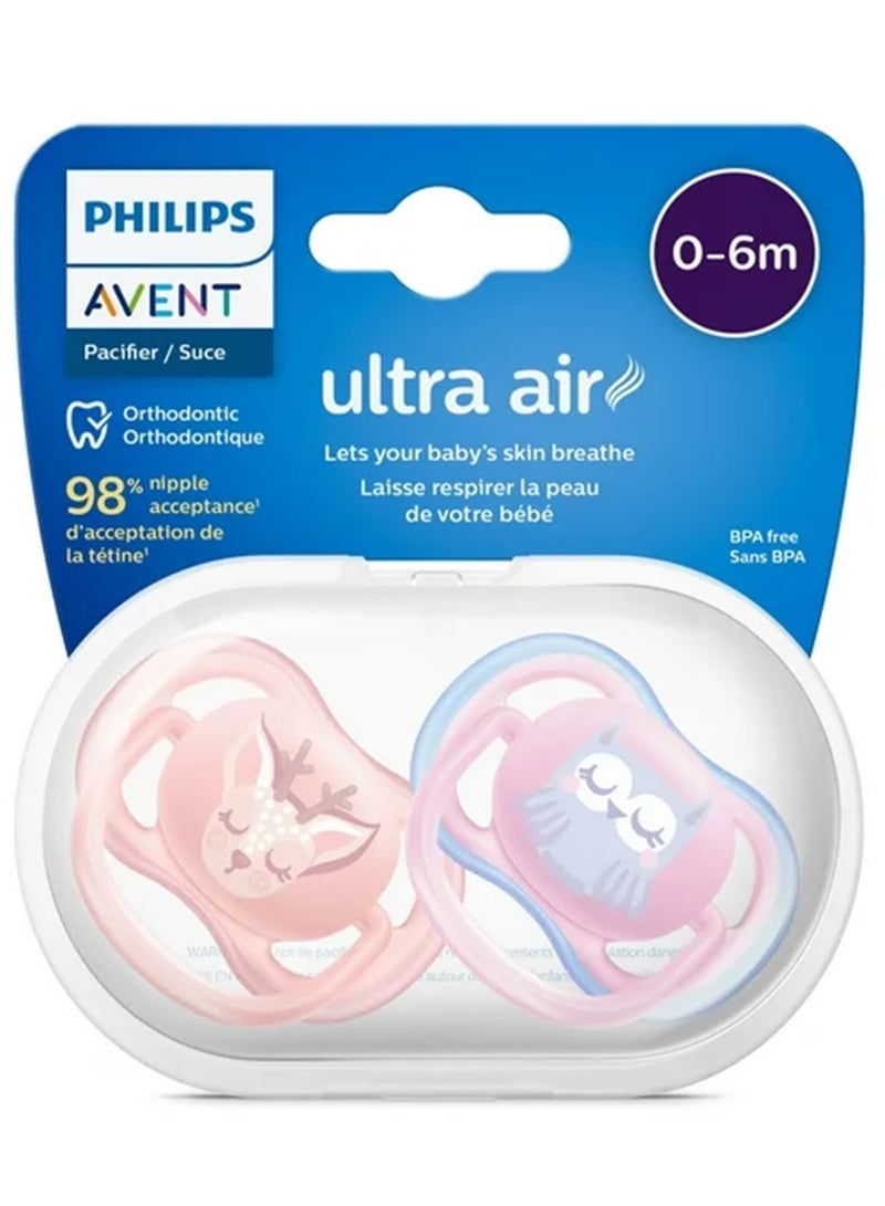 2 Piece Avent Ultra Air Free - Flow Pacifier/Soother, 0 To 6 Months, Mixed, Deco, Scf085/05