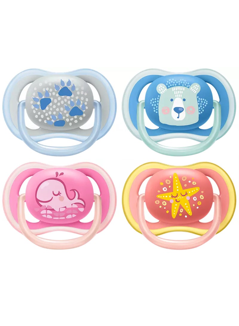 Ultra Air Free - Flow Pacifier, Soother, 6 - 18 Months , Mixed, Deco, 2 Count, Scf085, 06