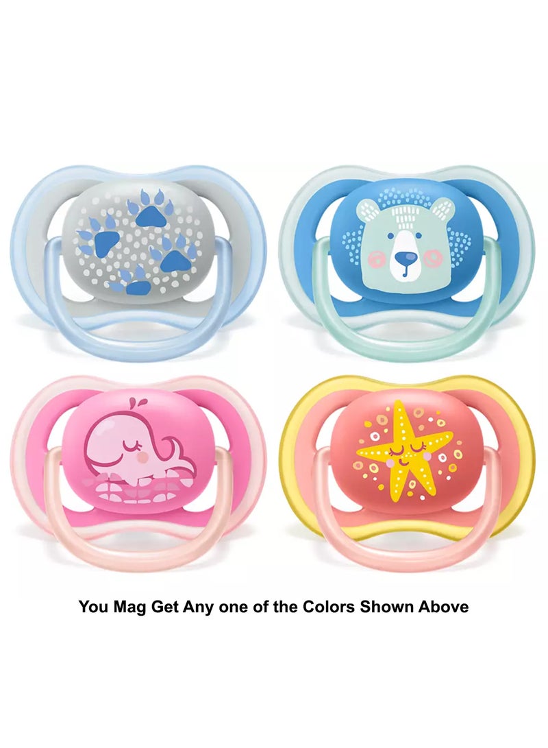 Ultra Air Free - Flow Pacifier, Soother, 6 - 18 Months , Mixed, Deco, 2 Count, Scf085, 06