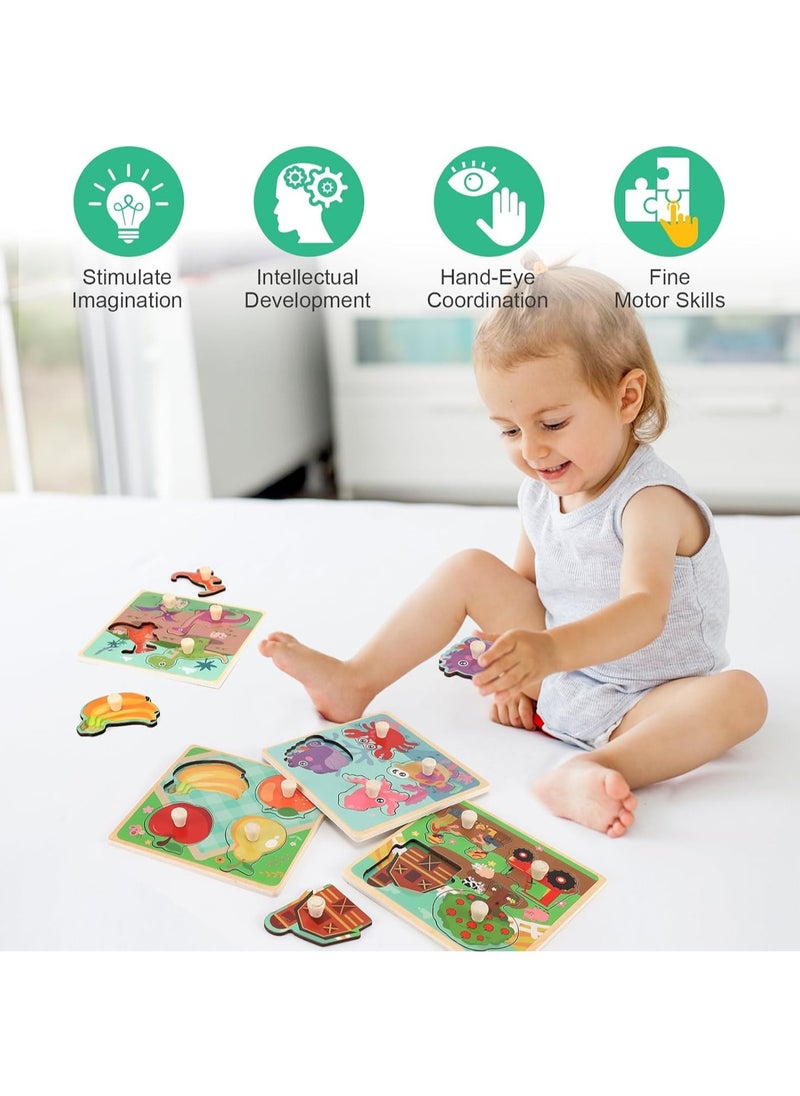 30cm Animal Concert Theme Hand Grab Jigsaw Puzzle Board 1-3 Years Old Children Wooden Peg Jigsaw Puzzle Toy With Handle, Children'S Fine Motor Skills Learning Education, Ideal Gift For 1 - 2 - 3 Years Old Boys And Girls