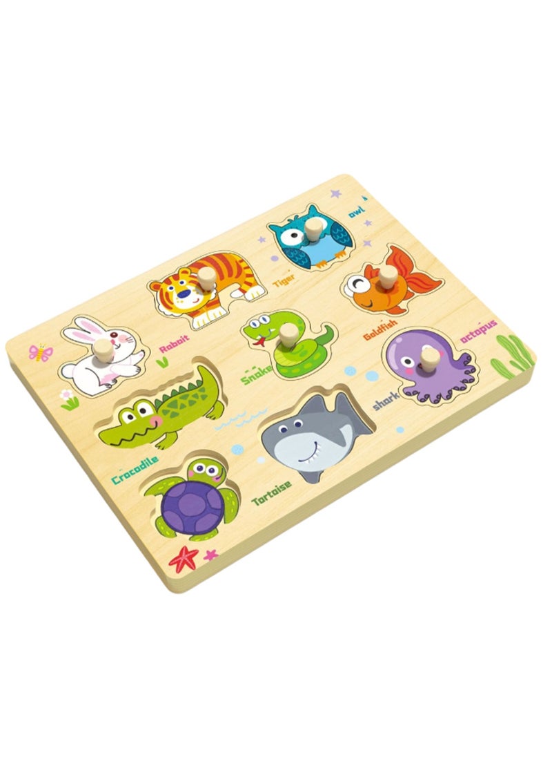 30cm Animal Hand Grab Jigsaw Puzzle Board Type A 1-3 Years Old Children Wooden Peg Jigsaw Puzzle Toy With Handle, Children'S Fine Motor Skills Learning Educational Montessori Jigsaw Puzzle, Ideal Gift For 1 - 2 - 3 Years Old Boys And Girls