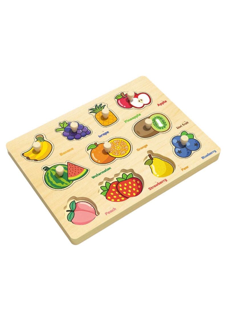 30cm Fruit Hand Grab Jigsaw Puzzle Board 1-3 Years Old Children Wooden Peg Jigsaw Puzzle Toy With Handle, Children'S Fine Motor Skills Learning Educational Montessori Jigsaw Puzzle, Ideal Gift For 1 - 2 - 3 Years Old Boys And Girls