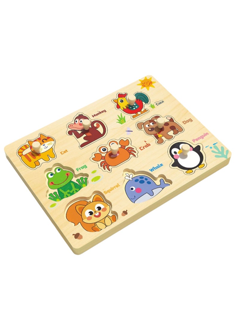 30cm Animal Hand Grab Jigsaw Puzzle Board C 1-3 Years Old Children Wooden Peg Jigsaw Puzzle Toy With Handle, Children'S Fine Motor Skills Learning Educational Montessori Jigsaw Puzzle, Ideal Gift For 1 - 2 - 3 Years Old Boys And Girls