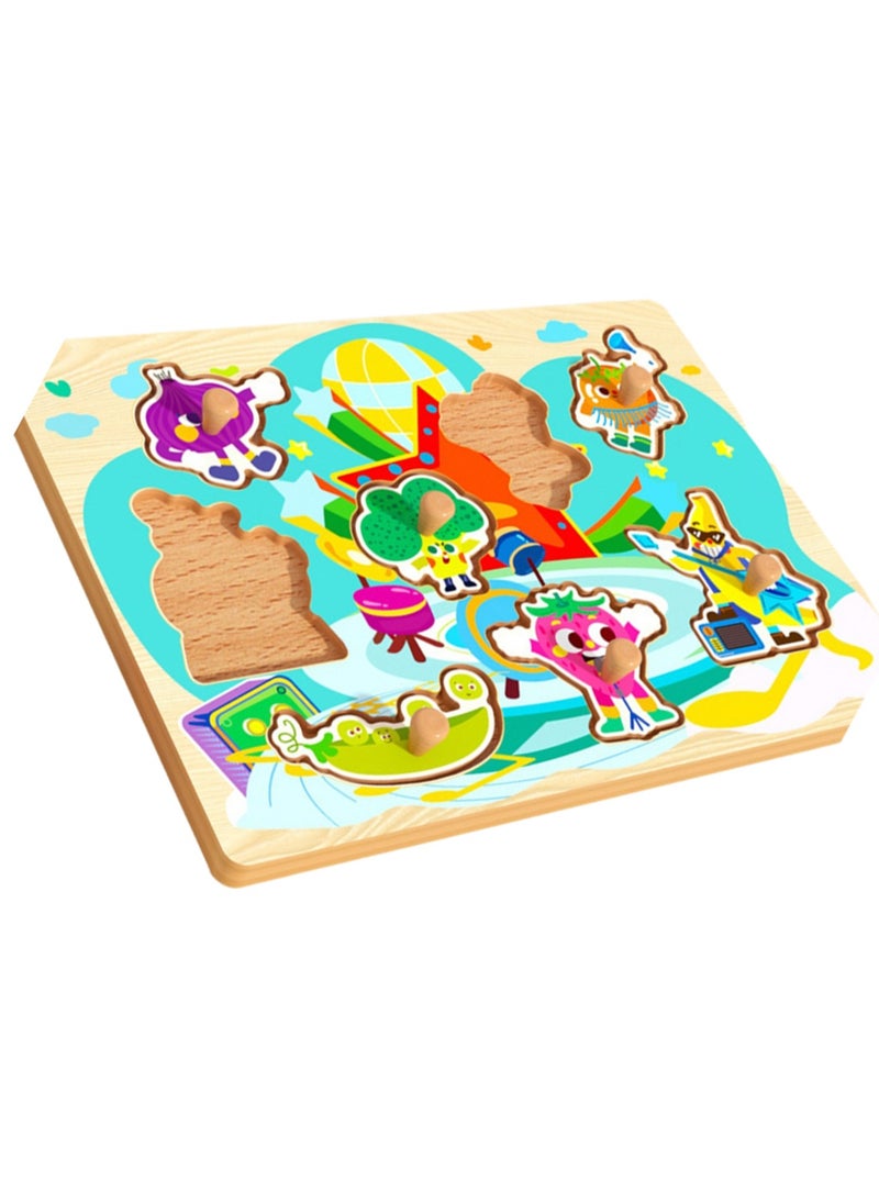 30cm Vegetable And Fruit Theme Hand-Grab Jigsaw Puzzle Board 1-3 Years Old Children Wooden Peg Jigsaw Puzzle Toy With Handle, Children'S Fine Motor Skills Learning Education, Ideal Gift For 1 - 2 - 3 Years Old Boys And Girls