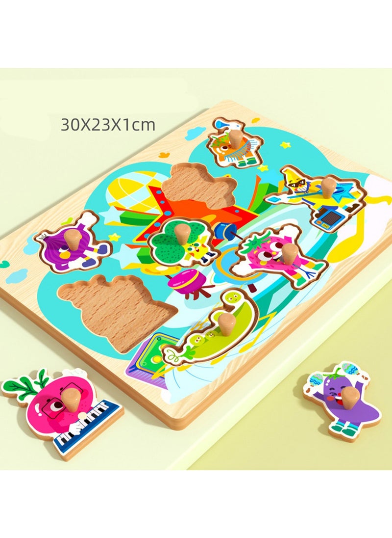 30cm Vegetable And Fruit Theme Hand-Grab Jigsaw Puzzle Board 1-3 Years Old Children Wooden Peg Jigsaw Puzzle Toy With Handle, Children'S Fine Motor Skills Learning Education, Ideal Gift For 1 - 2 - 3 Years Old Boys And Girls