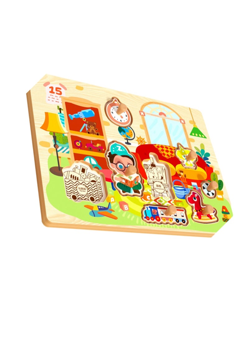 30cm Boys Theme Hand Grab Jigsaw Puzzle Board 1-3 Years Old Children Wooden Peg Jigsaw Puzzle Toy With Handle, Children'S Fine Motor Skills Learning Education, Ideal Gift For 1 - 2 - 3 Years Old Boys And Girls