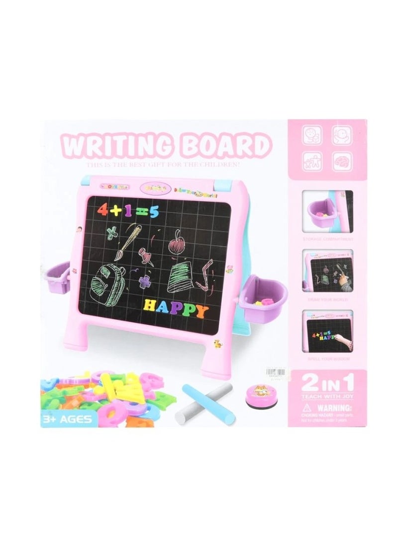 2-in-1 Writing Board with Magnetic Letters and Storage Compartments.