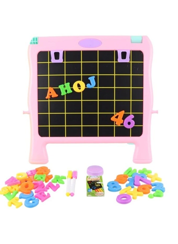 2-in-1 Writing Board with Magnetic Letters and Storage Compartments.