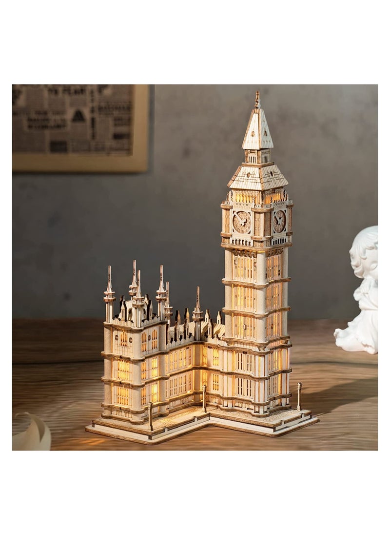 3D Wooden Puzzles Big Ben for Adults & Kids -220 Pieces 3D Puzzle London Architecture Model Kits with LED Desk Decor Gift for Teens/Adults