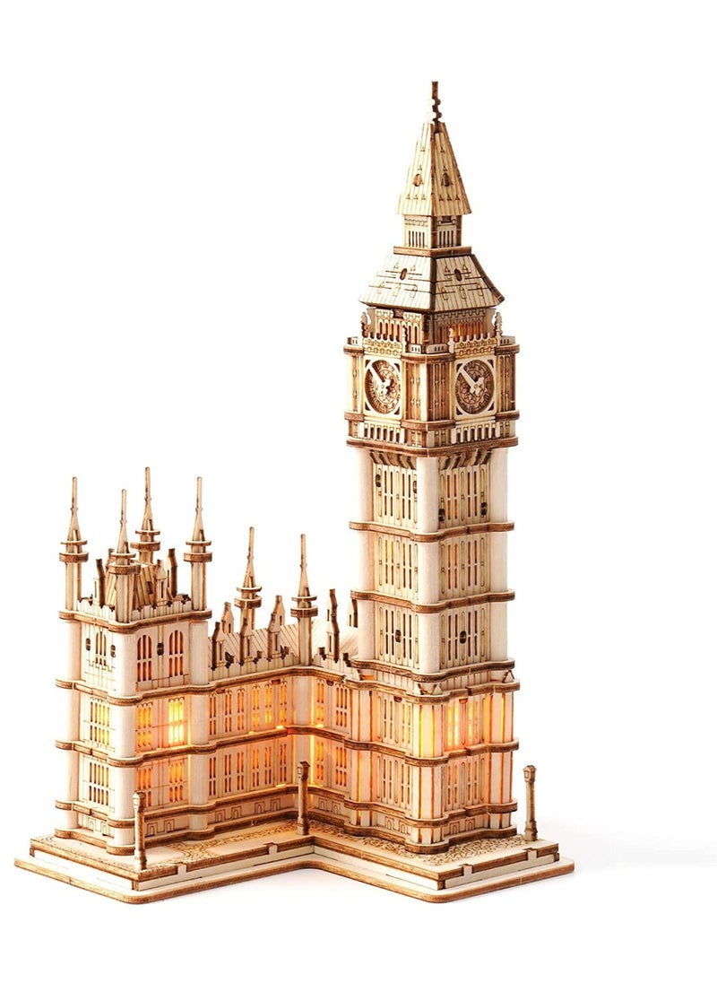 3D Wooden Puzzles Big Ben for Adults & Kids -220 Pieces 3D Puzzle London Architecture Model Kits with LED Desk Decor Gift for Teens/Adults