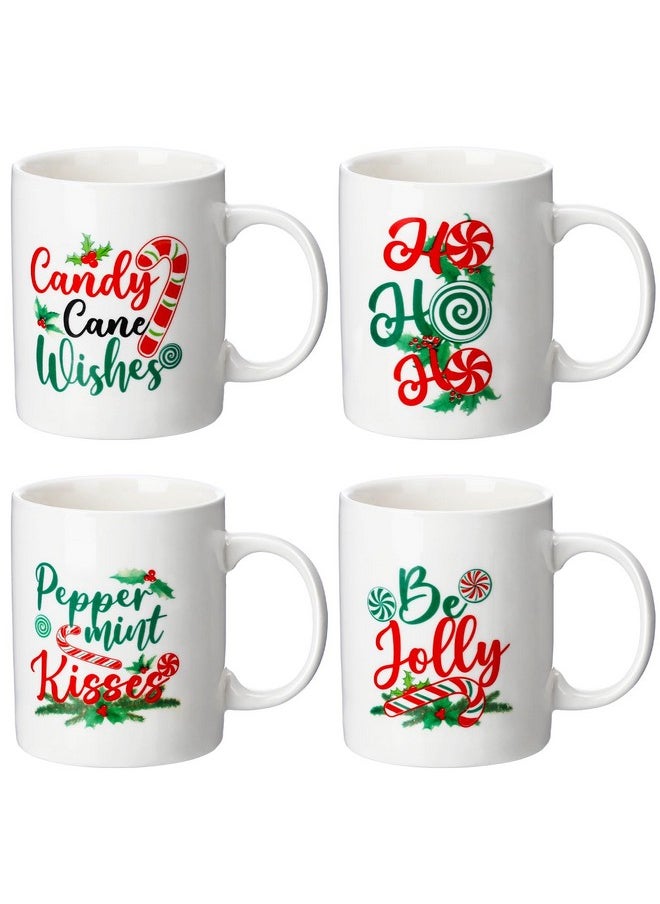 4 Pcs Peppermint Christmas Mugs 12 Oz Xmas Holiday Ceramic Mugs With Handle Christmas Candy Gift Coffee Cups For Christmas Theme Family Candy Land Party Gifts Dinner Drinks Supplies Decoration