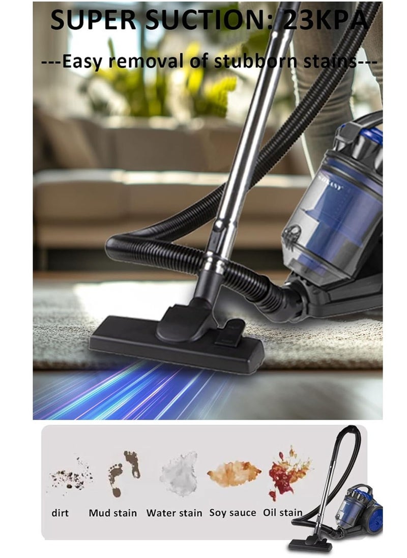 Vacuum Cleaner 3300W Multi Cyclonic Bagless Canister Vacuum Cleaner 3L With 5M Cable, Bagless Vacuum Cleaner for Home Office Pet Hair, Hard Floors, Carpet