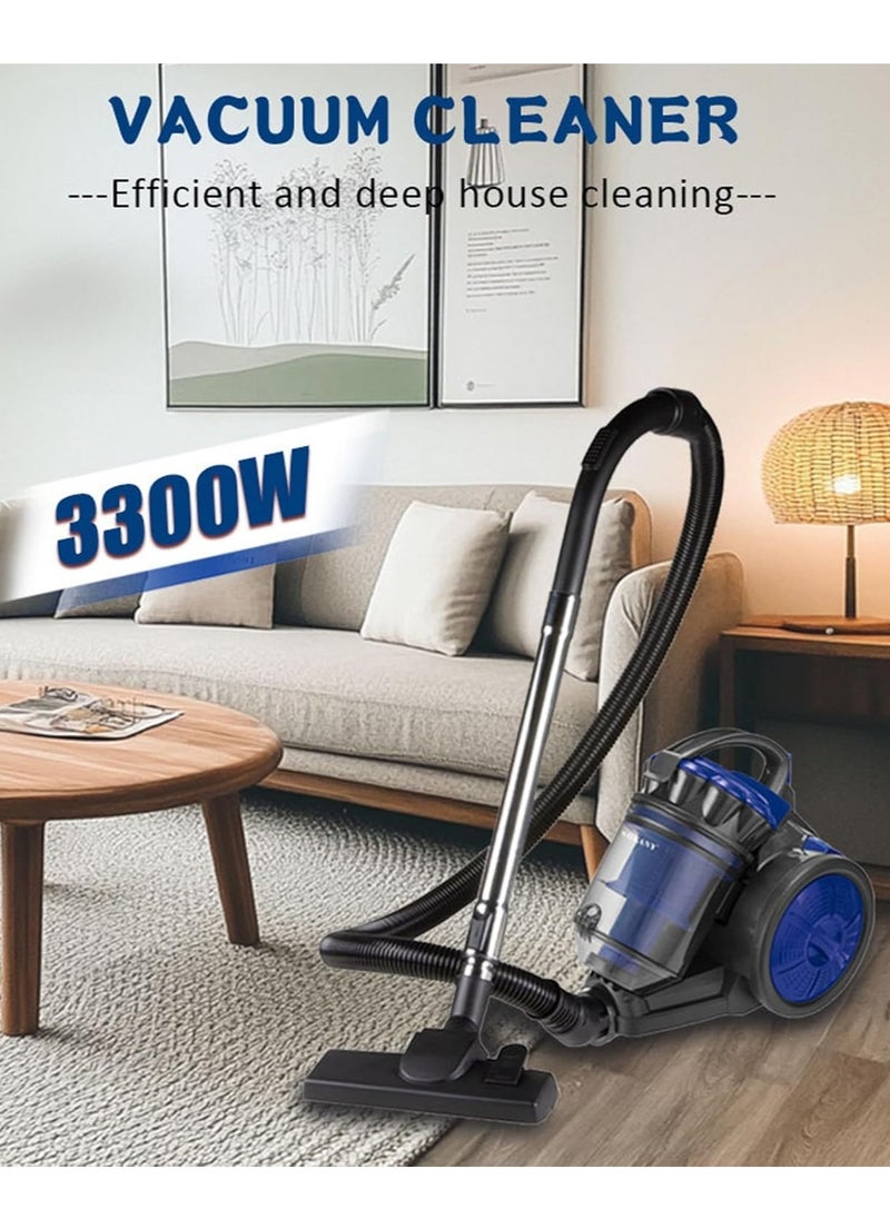 Vacuum Cleaner 3300W Multi Cyclonic Bagless Canister Vacuum Cleaner 3L With 5M Cable, Bagless Vacuum Cleaner for Home Office Pet Hair, Hard Floors, Carpet