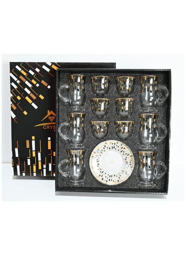 18-Piece Coffee &Tea Cup Vintage And Luxury Glass Set With Saucer Golden &Sliver