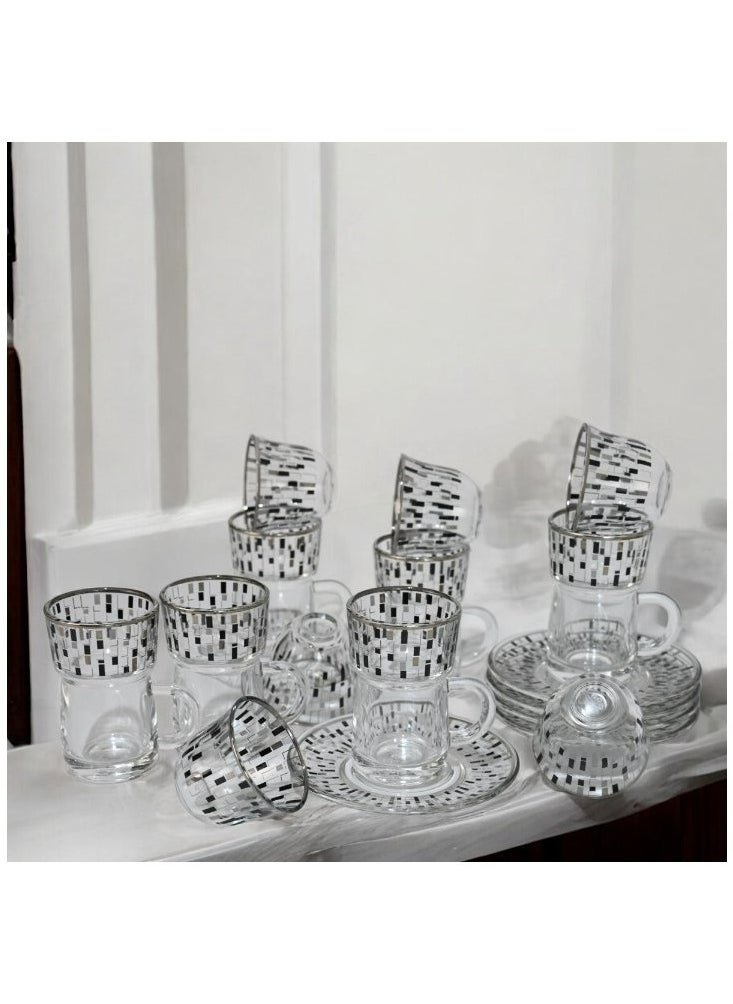 18-Piece Coffee &Tea Cup Vintage And Luxury Glass Set With Saucer Golden &Sliver