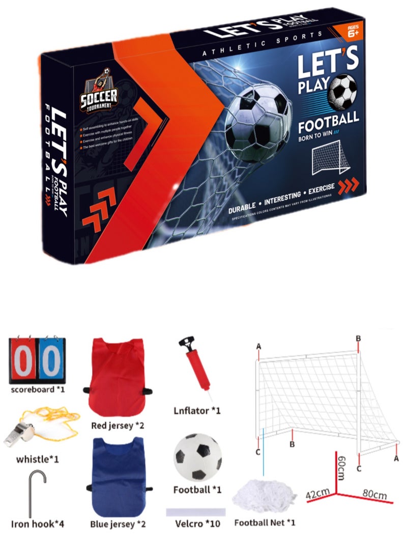 Sports Mini Soccer Goal Set,Indoor Mini Net + FootBall Set with Pump +4 football jerseys + whistle + scoreboard - Portable Folding Football Goal Set for Kids,Kids Soccer Goals for The Garden/Indoor/Outdoors Soccer Toy 80*60CM