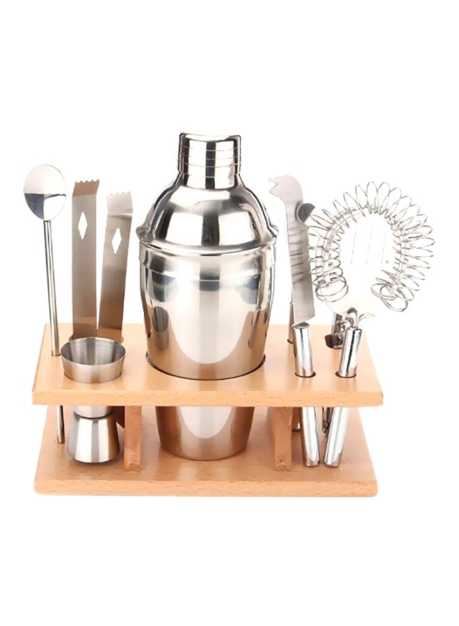 8-Piece Cocktail Shaker Set With Stand Set Silver 867grams