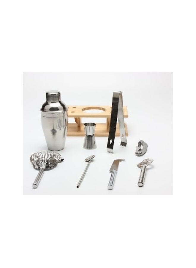 8-Piece Cocktail Shaker Set With Stand Set Silver 867grams