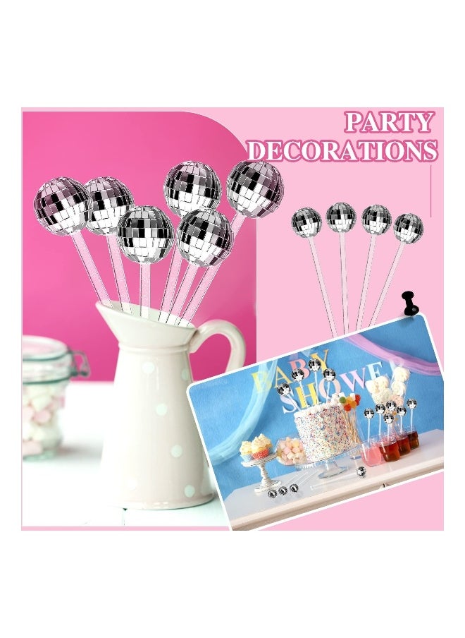 24 Pcs Disco Balls Cocktail Stirrers, Plastic Round Top Swizzle Sticks, Cake Pops Mirror Ball Coffee Beverage Stirrers for Home/Bar/Coffee Shop Use/Cafe (Transparent)