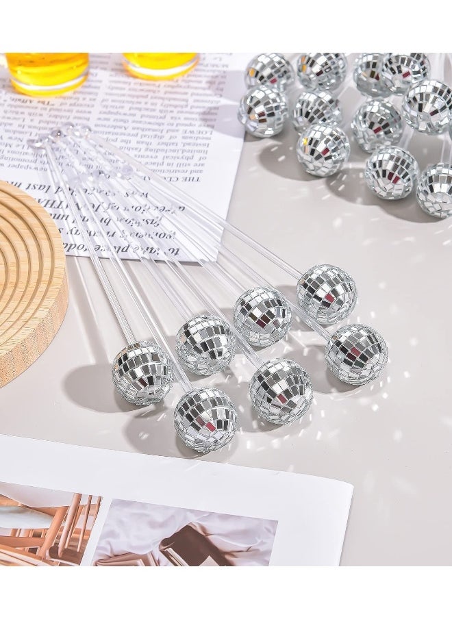 24 Pcs Disco Balls Cocktail Stirrers, Plastic Round Top Swizzle Sticks, Cake Pops Mirror Ball Coffee Beverage Stirrers for Home/Bar/Coffee Shop Use/Cafe (Transparent)