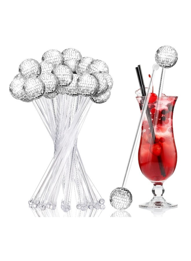 24 Pcs Disco Balls Cocktail Stirrers, Plastic Round Top Swizzle Sticks, Cake Pops Mirror Ball Coffee Beverage Stirrers for Home/Bar/Coffee Shop Use/Cafe (Transparent)