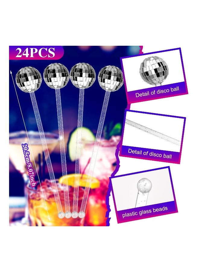 24 Pcs Disco Balls Cocktail Stirrers, Plastic Round Top Swizzle Sticks, Cake Pops Mirror Ball Coffee Beverage Stirrers for Home/Bar/Coffee Shop Use/Cafe (Transparent)