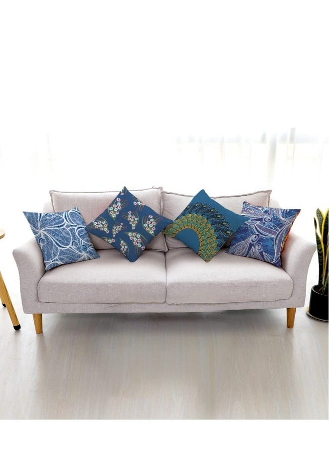 4 Pack Decorative Throw Pillow Covers, 18x18 Boho Teal Pillow Covers, Suitable for Sofa, Living Room, Garden, Balcony