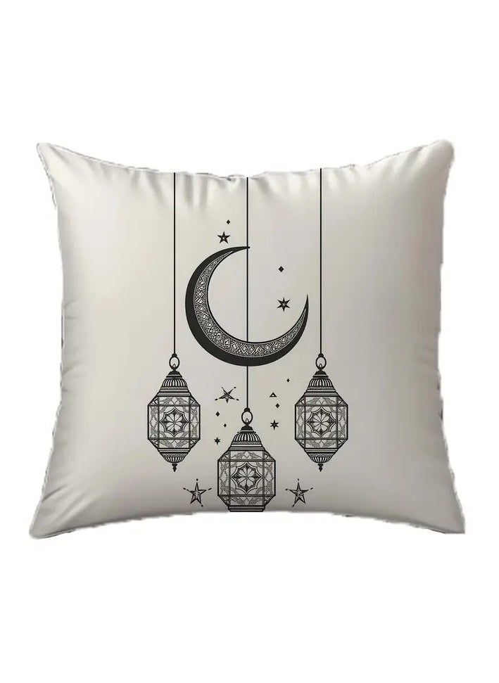 1pc Eid Moon Stars and Lights 2d Print Pillowcase 45.72 x 45.72 cm Short Plush Polyester Material Washable with Zipper Pillowcase Decoration Bedroom Living Room Home Decoration Holiday Atmosphere Beautification Decoration Pillowcase Without Pillow Core