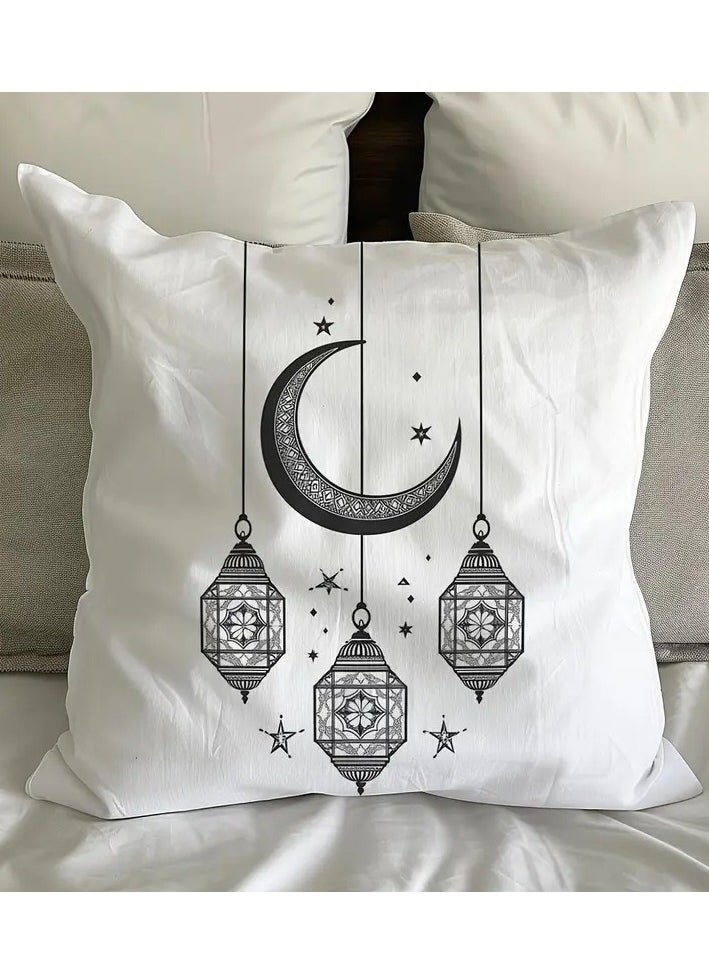 1pc Eid Moon Stars and Lights 2d Print Pillowcase 45.72 x 45.72 cm Short Plush Polyester Material Washable with Zipper Pillowcase Decoration Bedroom Living Room Home Decoration Holiday Atmosphere Beautification Decoration Pillowcase Without Pillow Core