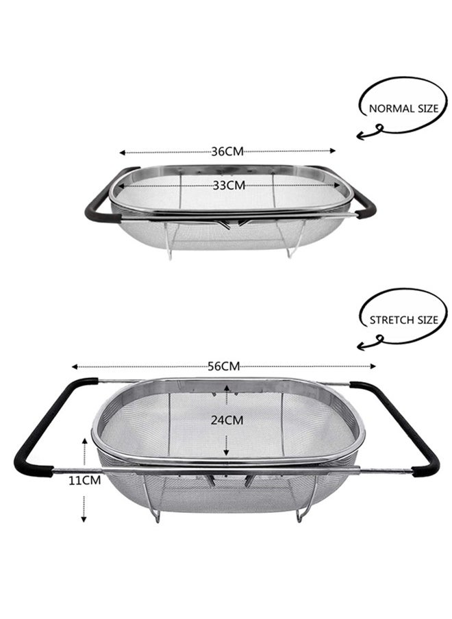 Stainless Steel Over the Sink Colander Strainer Basket，Draining Basket，Sink Basket，Sink with Rubber Grip, Fine Mesh, Large Kitchen Gadgets Tools，Strainer Home Kitchen Essentials