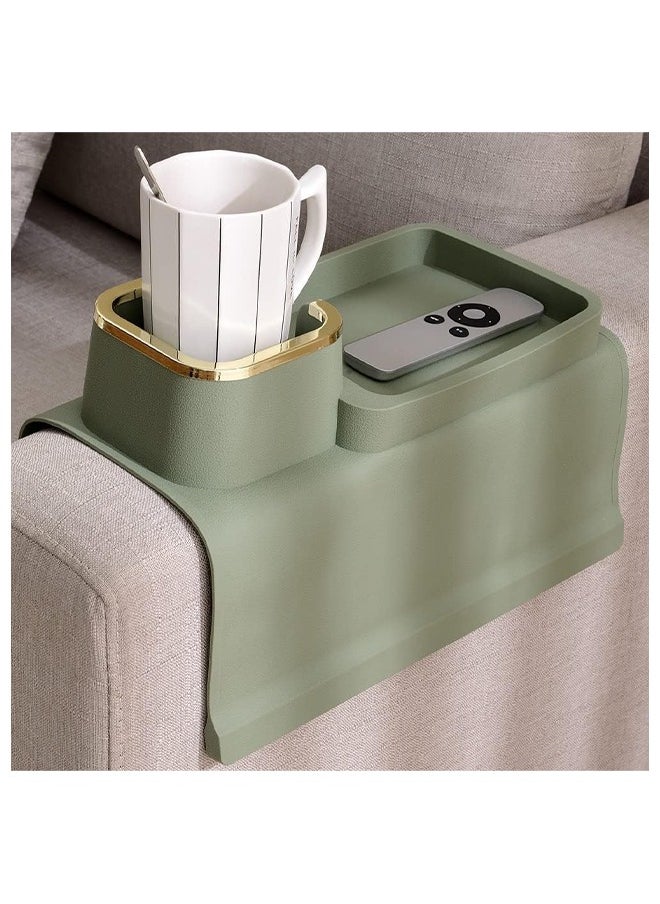 Couch Cup Holder Tray, Silicone Anti-Spill and Anti-Slip Couch Drink Holder, Strong and Weighted Phone/Remote/Snacks Sofa Cup Holder (Olive Green)