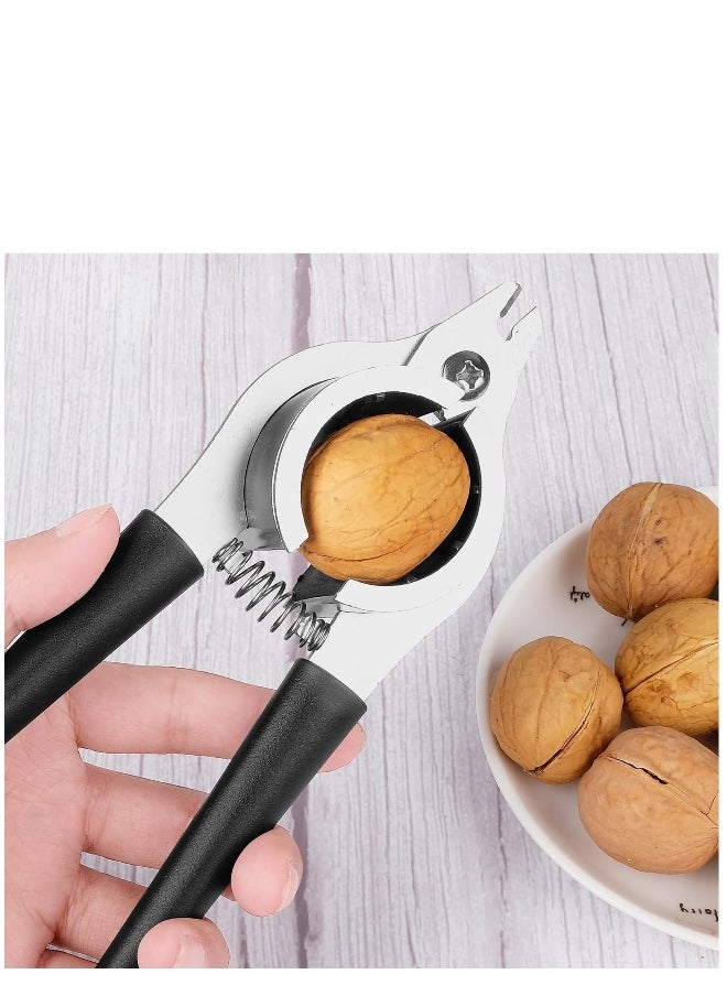 Nut Crackers for All Nuts Heavy Duty Nutcrackers Walnut Cracker with Plier for Easy Cracking Stainless Steel Nut Cracker for Pecan Nut Cracker Tool with Non-slip Handle-2 Picks Included-Black