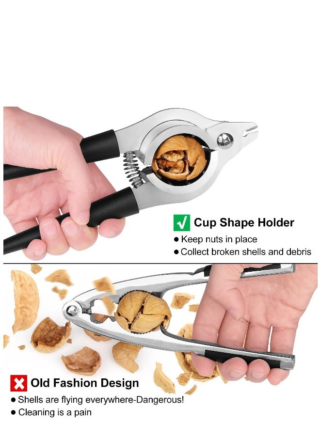 Nut Crackers for All Nuts Heavy Duty Nutcrackers Walnut Cracker with Plier for Easy Cracking Stainless Steel Nut Cracker for Pecan Nut Cracker Tool with Non-slip Handle-2 Picks Included-Black