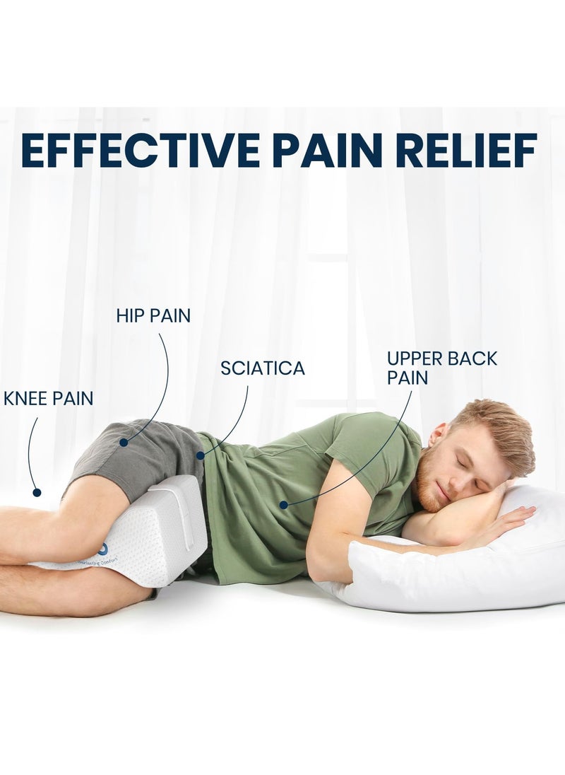 Everlasting Comfort Knee Pillow for Side Sleepers - Memory Foam Leg Pillow for Hip and Back Pain Relief - Comfortable Leg Pillow for Side Sleeping - Adjustable Strap - Sciatica Pain Relief Pillow