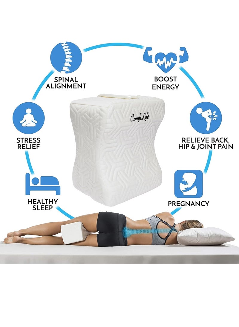 ComfiLife Knee Pillow for Side Sleepers – Cooling Leg Pillow for Side Sleeping – Knee Pillow with Strap for Hip Pain, Back Pain, Sciatica Pain Relief – Memory Foam Hip Pillow Contour Design