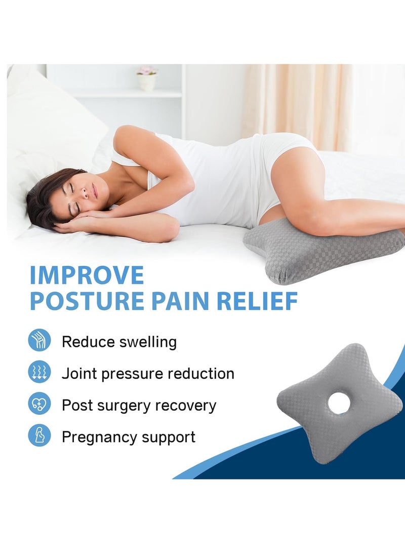 Leg & Knee Pillow for Side Sleepers - Upgraded Memory Foam Pillow Between Legs for Side Sleeping, Leg Pillow for Back, Hip, Sciatica Pain Relief, Side Sleeper Wedge Pillow (Light gray-no straps)