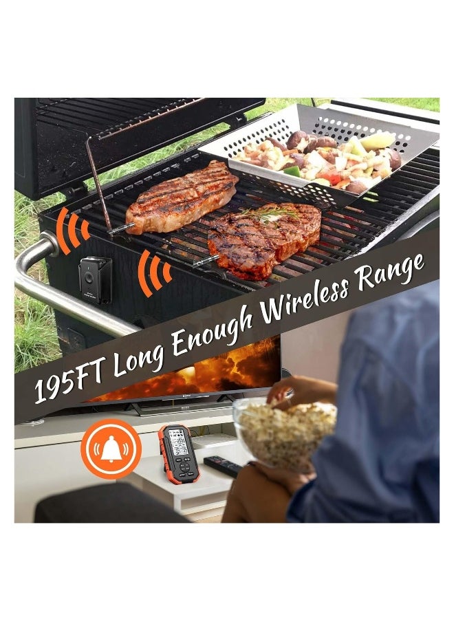 Wireless Meat Thermometer, 2 Meat Probe Wireless Thermometer for Grilling, 195Ft Meat Thermometer Digital Wireless, Smart Meat Thermometer Wireless, BBQ Oven Grill Smoker, Meat Grill Thermometer