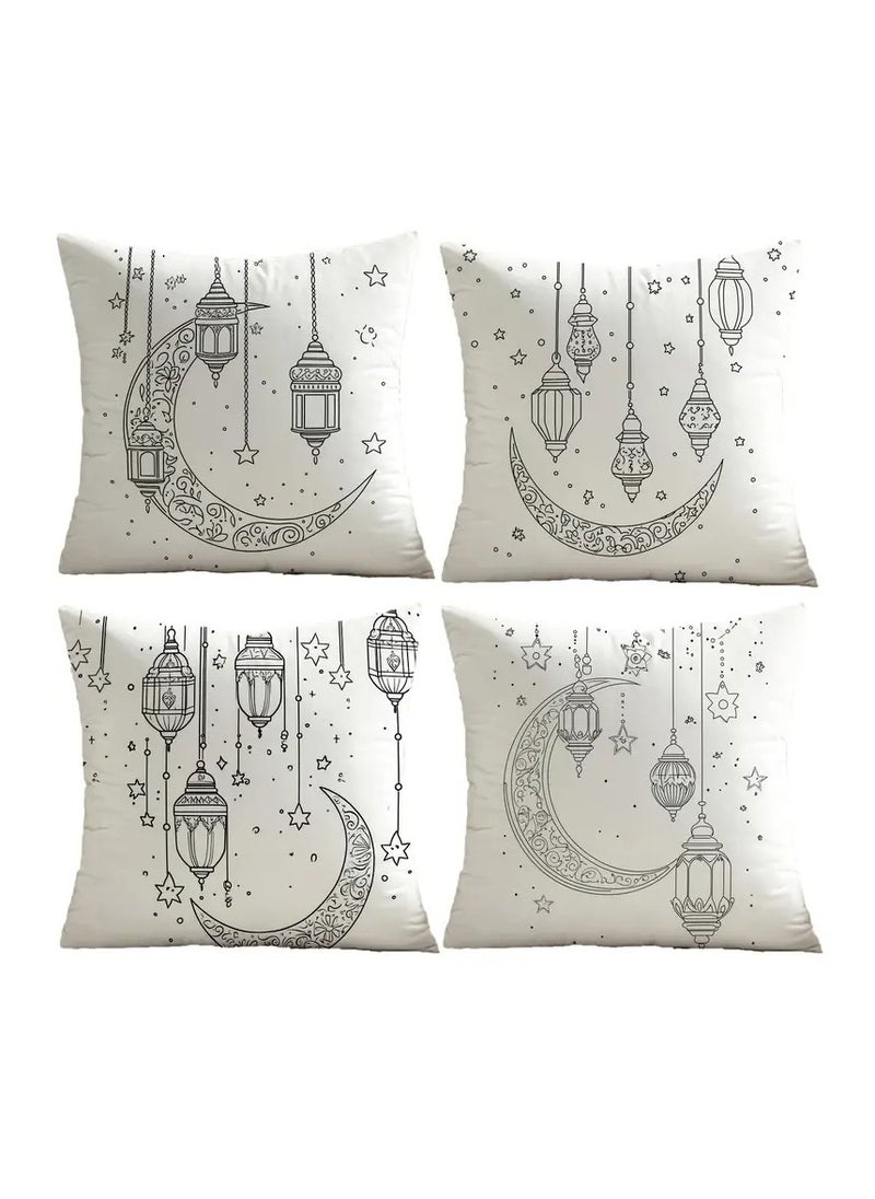 4pcs Contemporary Throw Pillow Covers, Vintage Ramadan Lantern Print, 44.96cm x 44.96cm, Machine Washable, Zipper Closure, 100% Polyester, with Decorative Cushion Cases for Home, Sofa, Bedroom, Party, Spring Decor