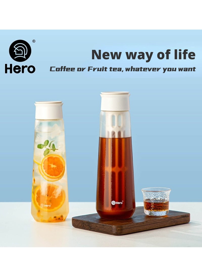zeroHero Fanjing Cold Brew Coffee Maker Bottle 650ml with Multiple Uses + Brush + Filter - Using Borosilicate Cold and Heat Resistant Glass