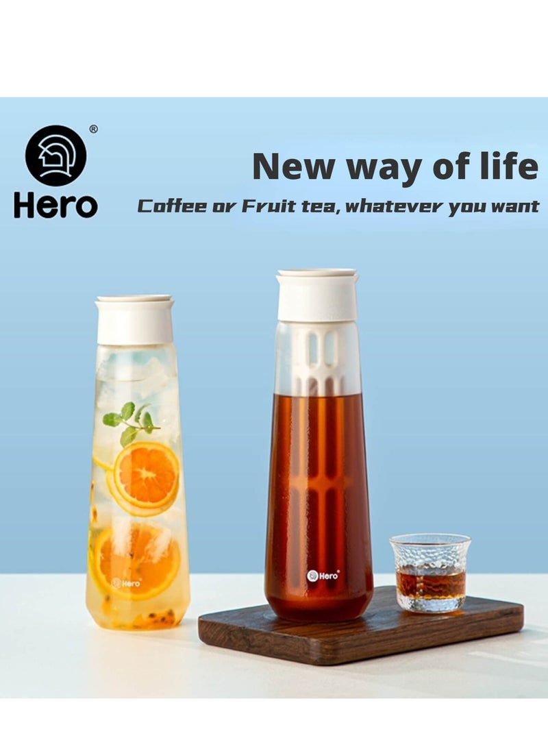 zeroHero Fanjing Cold Brew Coffee Maker Bottle 650ml with Multiple Uses + Brush + Filter - Using Borosilicate Cold and Heat Resistant Glass.