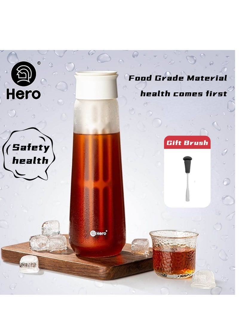 zeroHero Fanjing Cold Brew Coffee Maker Bottle 650ml with Multiple Uses + Brush + Filter - Using Borosilicate Cold and Heat Resistant Glass.