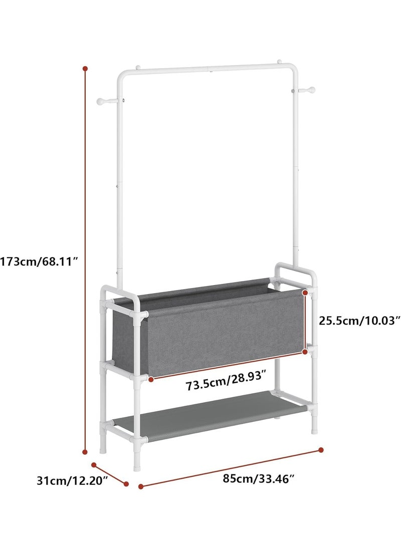 Clothing Rack with Storage Bag, 3-in-1 Garment Rack, Non-woven Shelves for Shoes, Clothes Rack for Bedroom, Hallway, Entryway - White