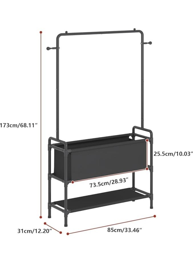 Clothing Rack with Storage Bag, 3-in-1 Garment Rack, Non-woven Shelves for Shoes, Clothes Rack for Bedroom, Hallway, Entryway - Black