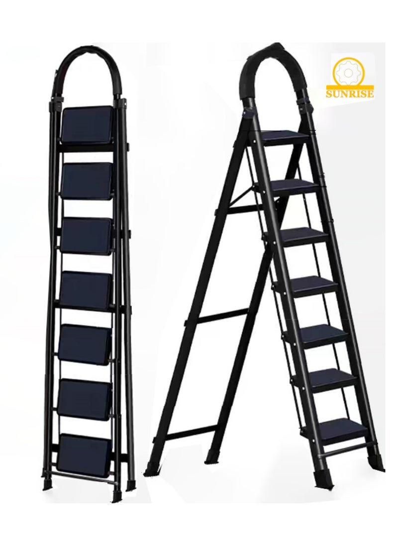 Folding 7 Step Ladder, Step Stool, Portable, Lightweight, Anti Slip Pedal, Handrail For Home Kitchen Office