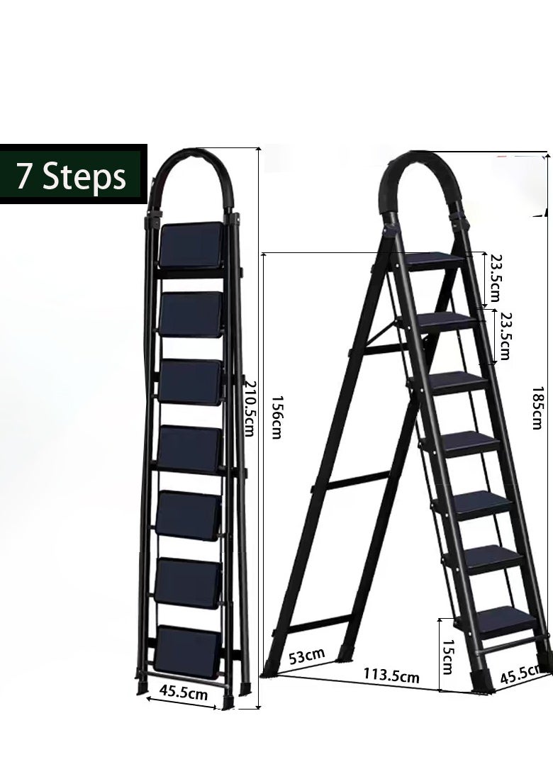 Folding 7 Step Ladder, Step Stool, Portable, Lightweight, Anti Slip Pedal, Handrail For Home Kitchen Office